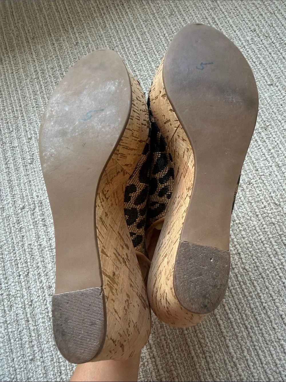 Tory Burch Leopard Print Cork Wedge Slingback Sandals - Tan/Black